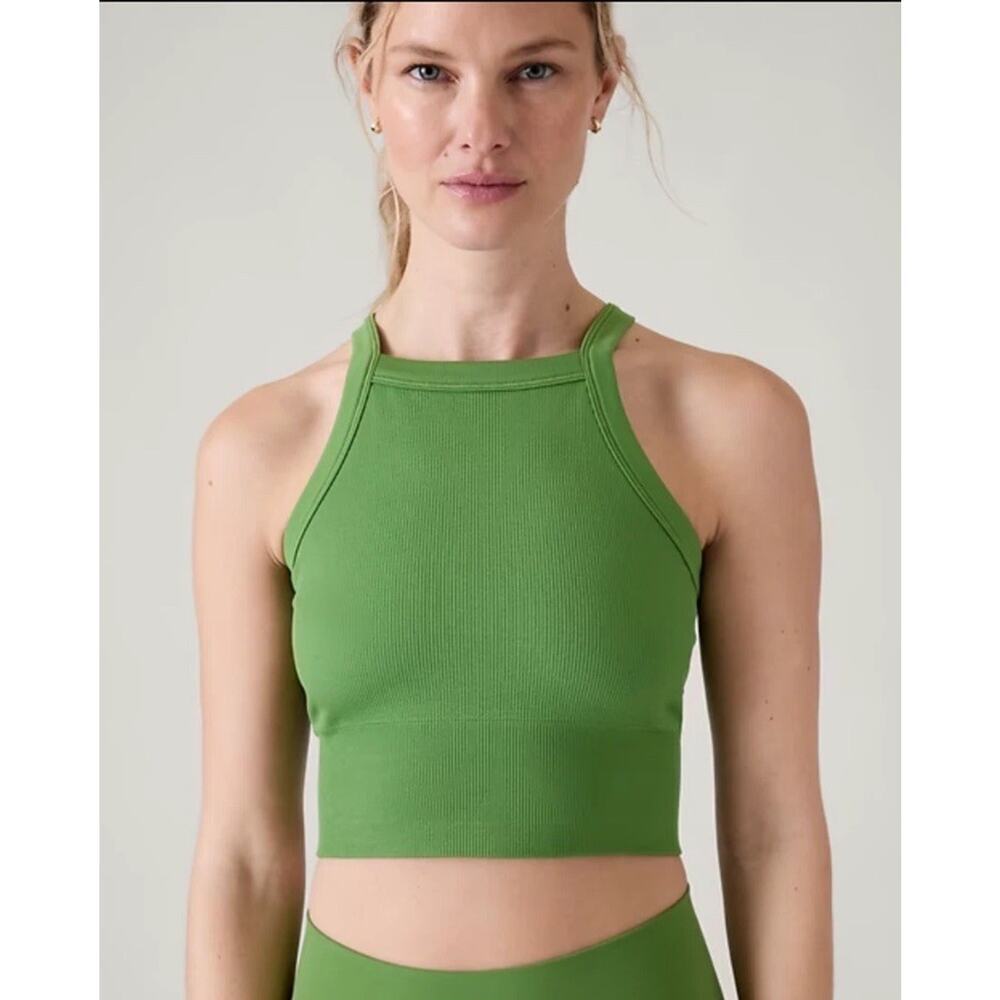 Athleta Aurora Seamless High Neck V-Back Tank Baja Green Size Large New